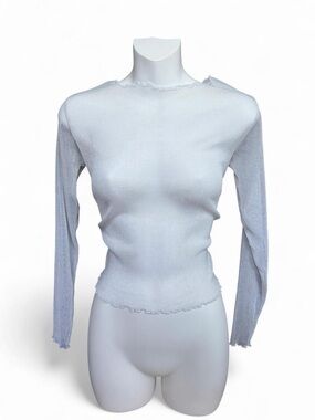 Brandy Melville White Ribbed Lettuce-Edge Long Sleeve Top